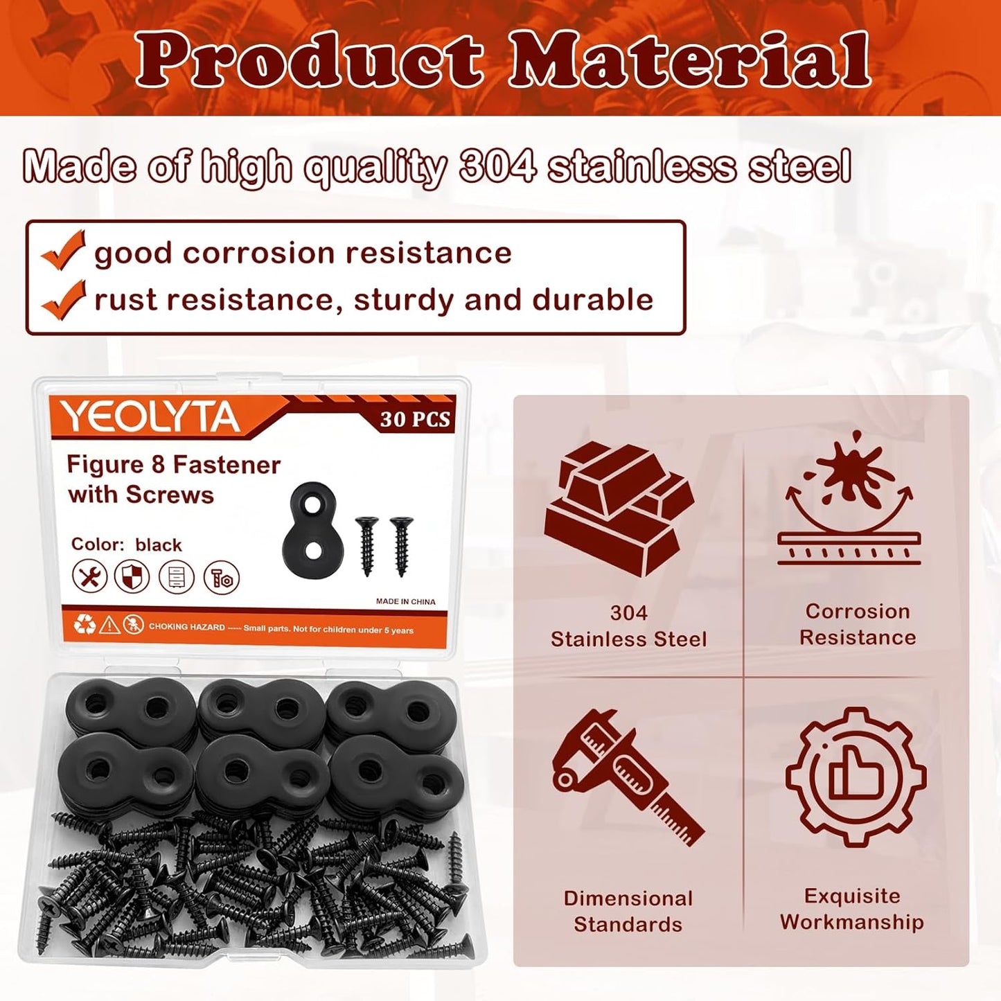 30 Pcs Figure 8 Fastener with Screws, Table Top Fasteners,Heavy Duty 12 Gauge Steel Desk Top Connectors, Solid Steel Fastener Clips for Tabletop Desk and Furniture Installation (Black)