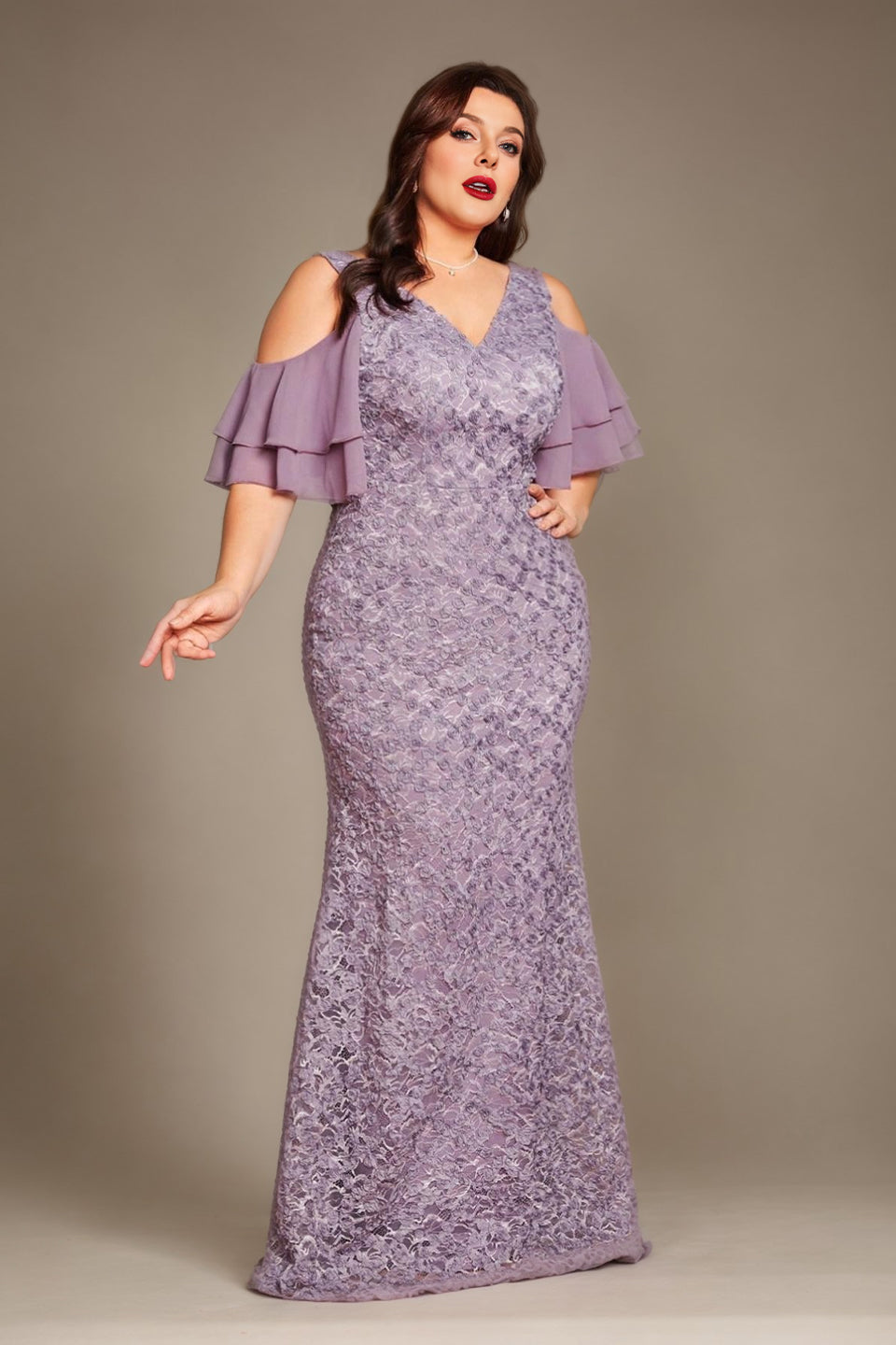 Curveins Plus Size V-Neck Long Mermaid Bodycon Maxi Dress