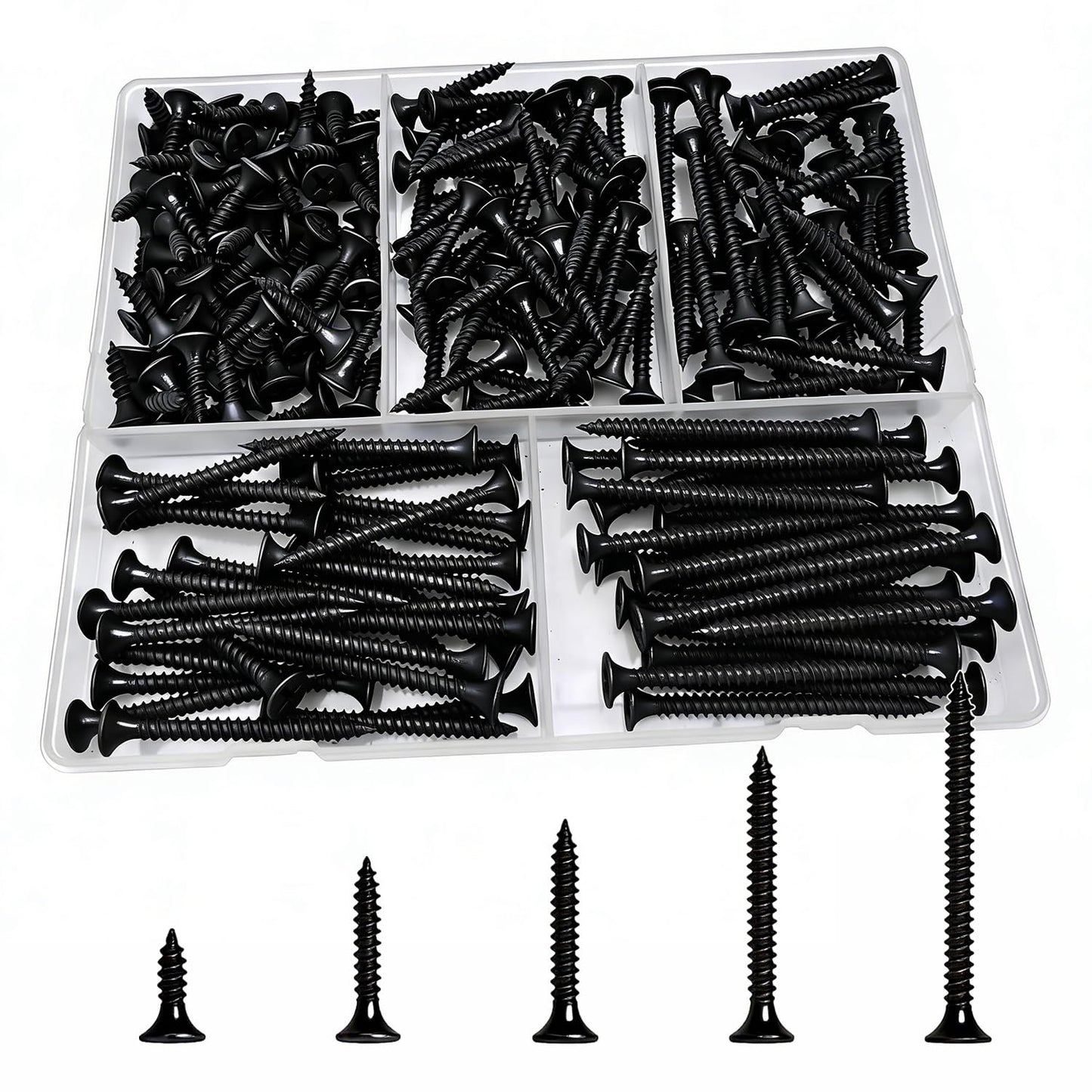 5 Sizes 220pcs Black Wood Screws Assortment Kit,Wood Screws for Drywall,Phillips Drive Self Tapping Dry Wall Screws