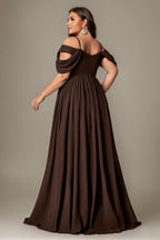 Curveins Plus Size Off-Shoulder Short Sleeve A-Line Maxi Dress