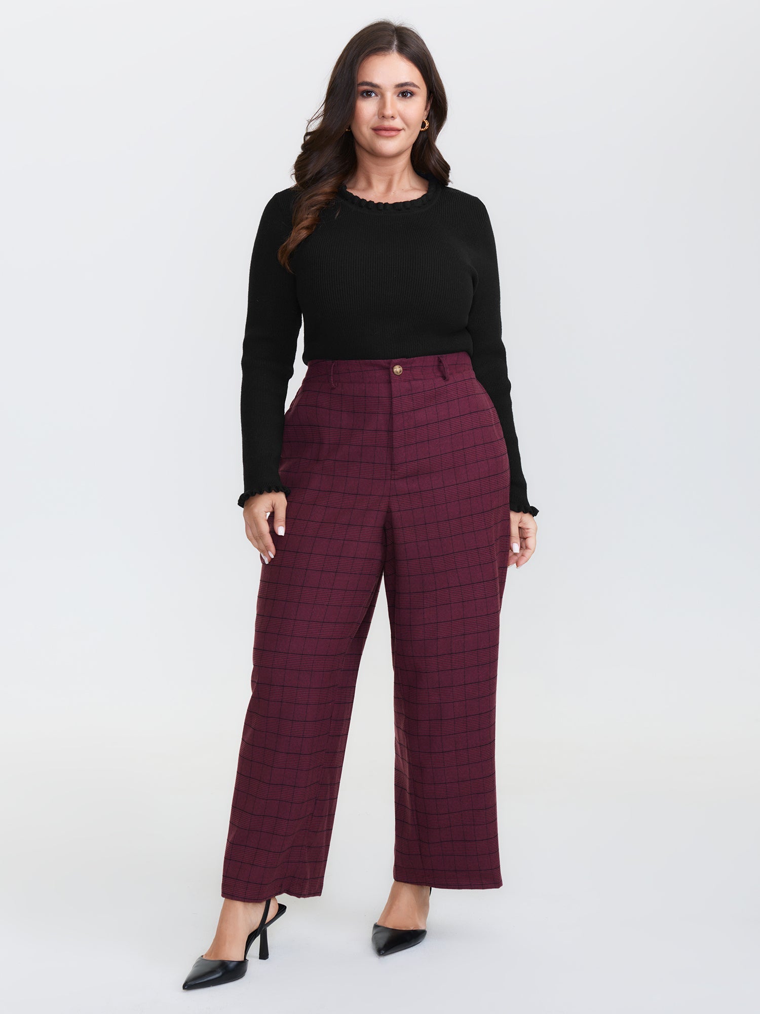 Supersoft Ruffled Neck Fitted Solid Pullover