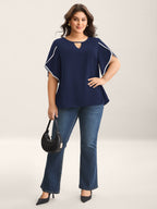 Color Contrast Petal Sleeve Shirt