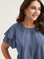 Toothpick Pleat Layered Flutter Sleeve Blouse