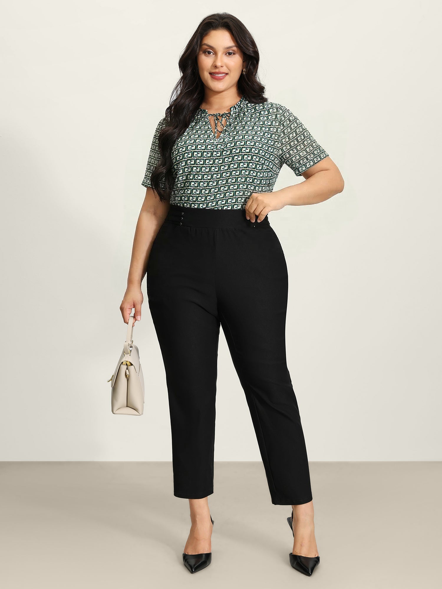 Rivets Wide Waistband Stretchy Pants