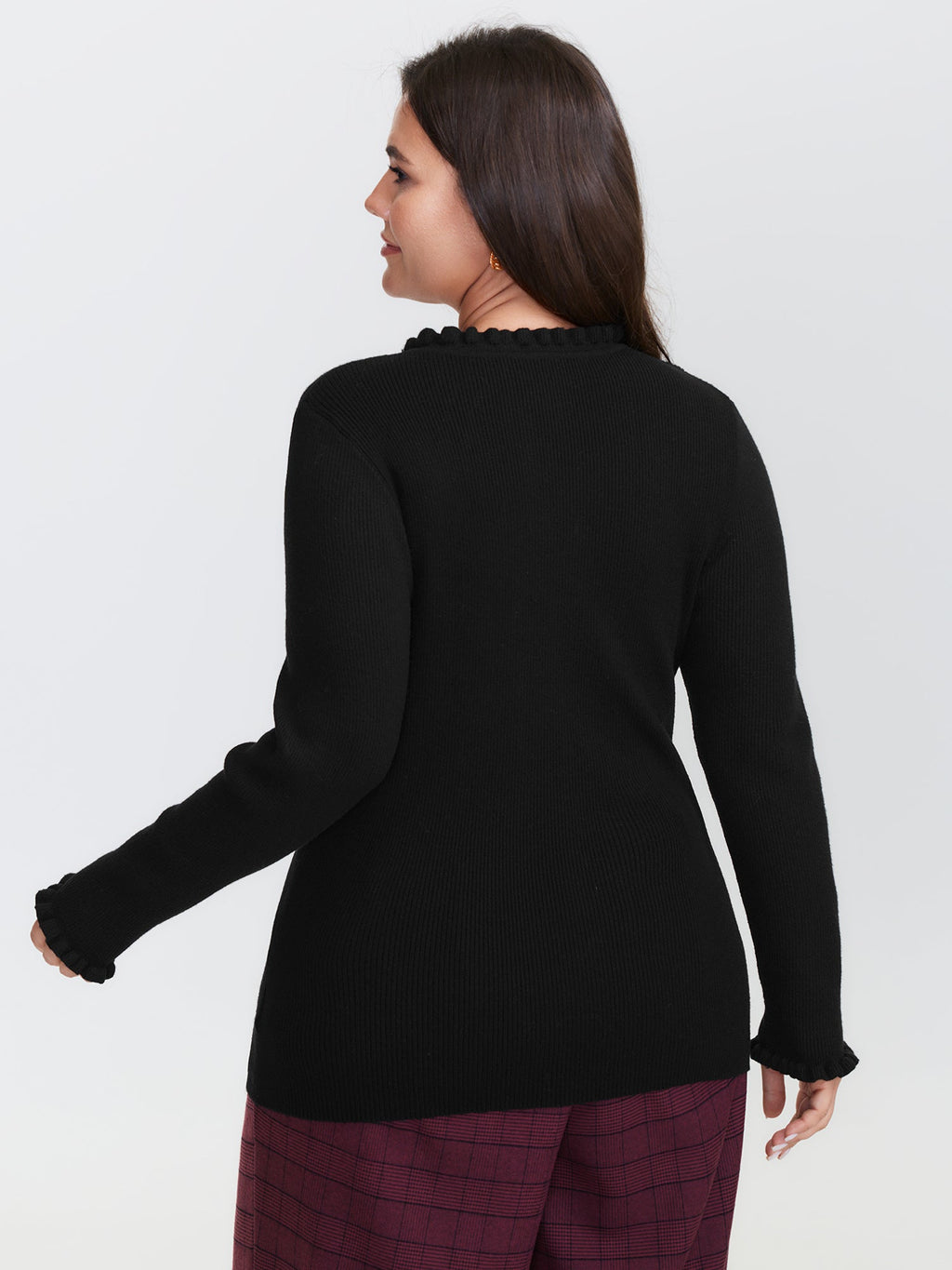 Supersoft Ruffled Neck Fitted Solid Pullover