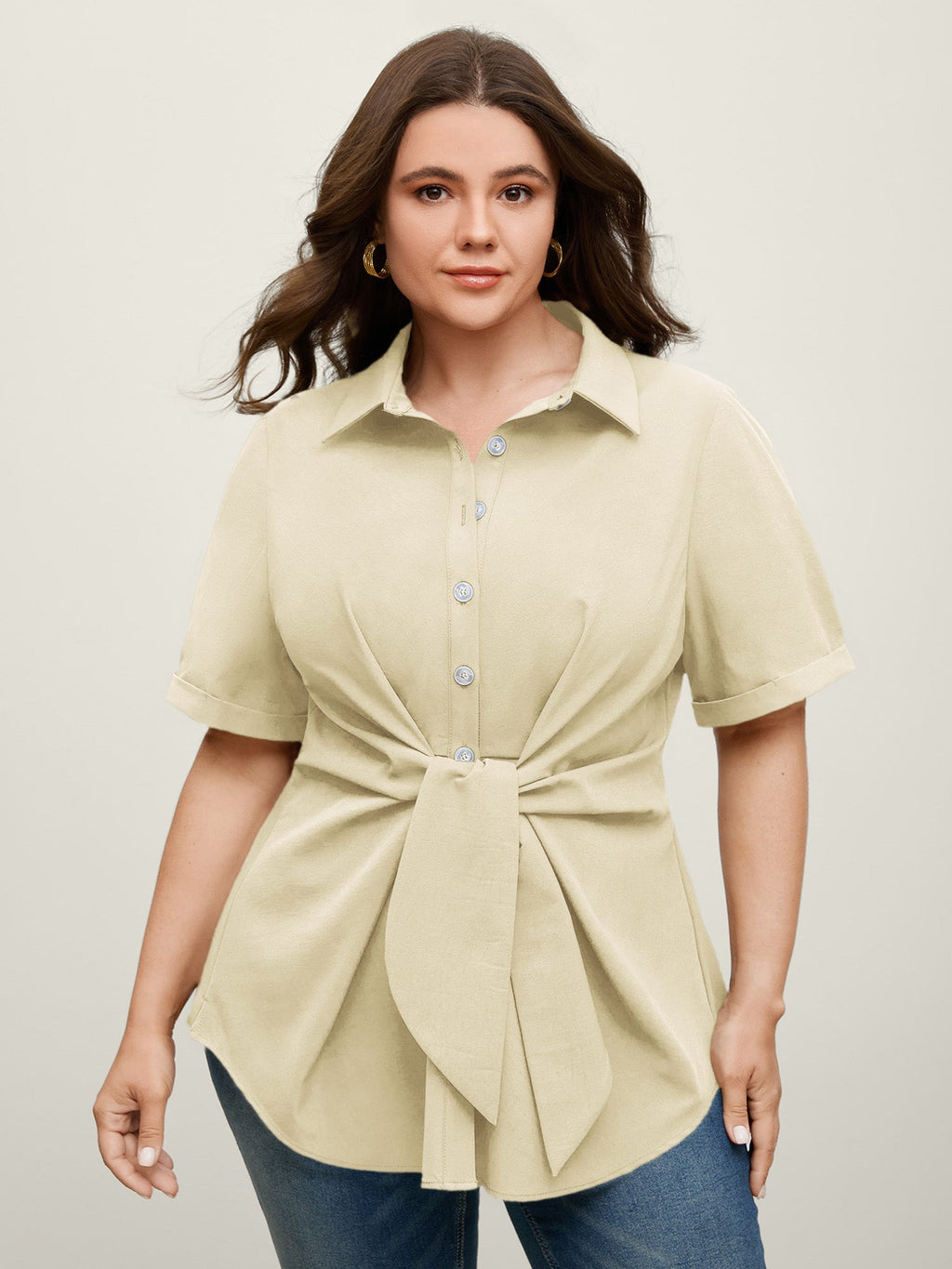 Knotted Front Asymmetrical Hem Blouse