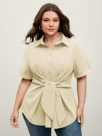 Knotted Front Asymmetrical Hem Blouse