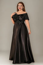 Curveins Plus Size Off Shoulder Bow Tie Front Waist Defining Long Dress Chic Maxi Dress
