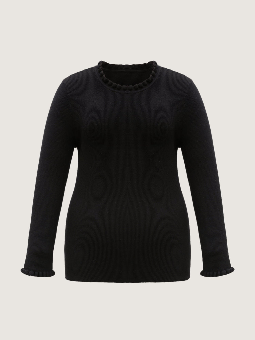 Supersoft Ruffled Neck Fitted Solid Pullover