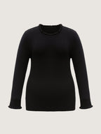 Supersoft Ruffled Neck Fitted Solid Pullover