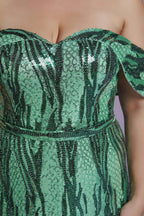 Curveins Plus Size Off-Shoulder Bodycon Sequin Maxi Dress with Textured Detailing