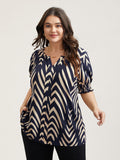 Geometric Print Ruffled Shirred Blouse