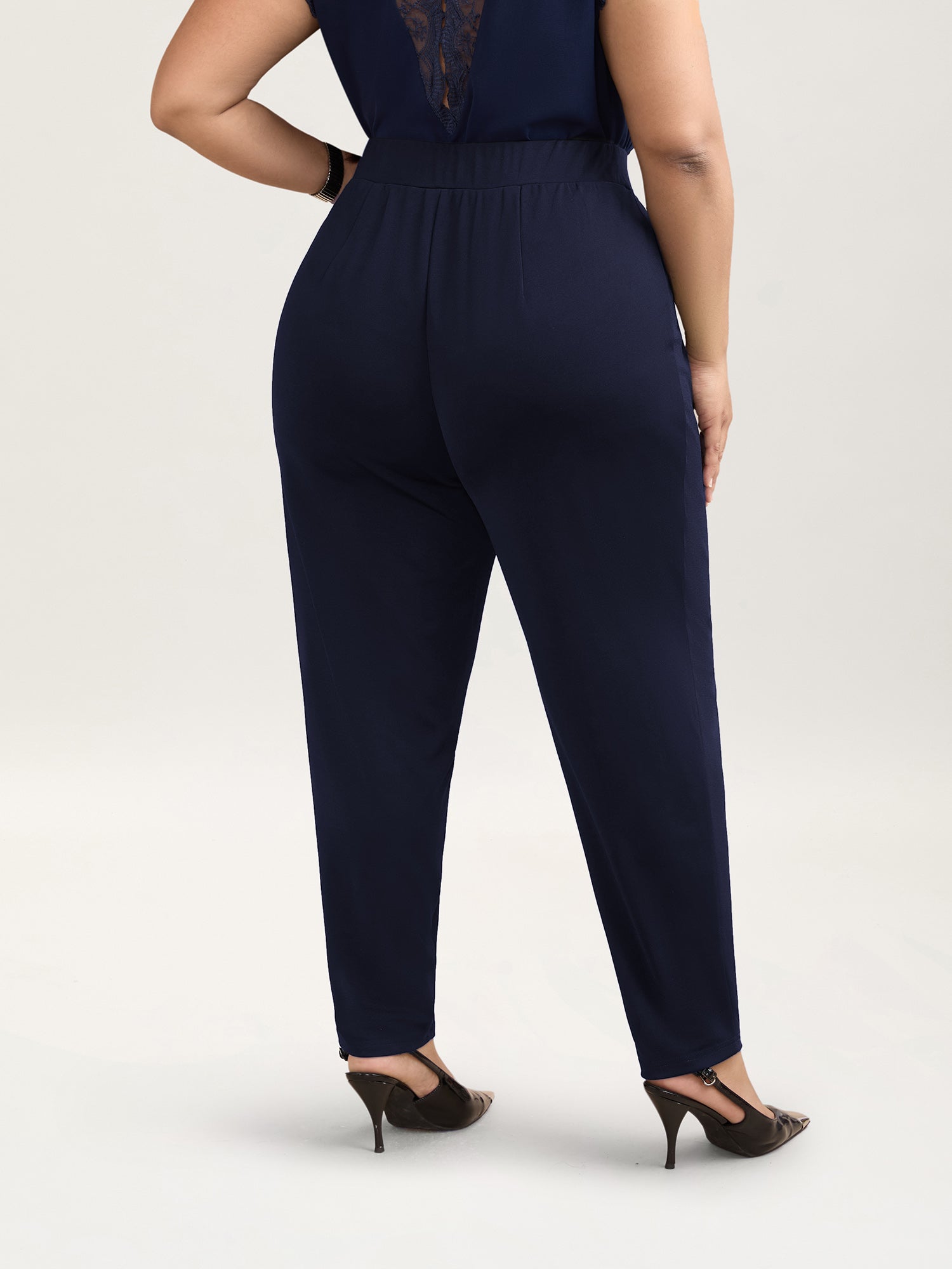 Pleated Stretchy Waist Skinny-Fit Pants