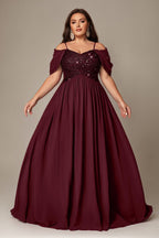 Curveins Plus Size Off-Shoulder Short Sleeve A-Line Maxi Dress