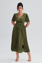 Curveins Plus Size Mauve Velvet Floral Maxi Dress