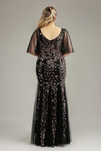 Curveins Plus Size V-Neck Batwing Sleeve Sequin Bodycon Maxi Dress