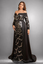 Curveins Plus Size Sparkling Sequin Off Shoulder Long Sleeve Elegant Party Maxi Dress