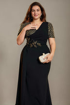Curveins Elegant Plus Size Spliced V-Neck Floral Waistline Long Dress