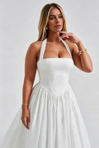 Curveins Plus Size Halter Neck Spaghetti Strap Sleeveless Puff Skirt Midi Dress