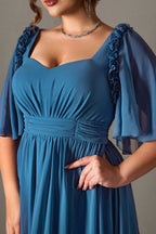 Curveins Plus Size Shoulder-Detail Batwing Sleeve Waist-Defined Elegant Maxi Dress
