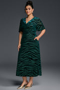 Curveins Plus Size V-Neck Batwing Sleeve Tiger Print Velvet Maxi Dress