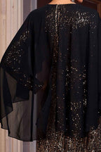 Curveins Plus Size Round Neck Striped Sequin Cape Top Gradient Maxi Dress