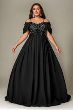 Curveins Plus Size Off-Shoulder Short Sleeve A-Line Maxi Dress