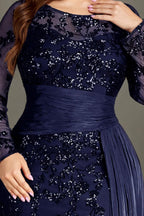 Curveins Plus Size Round Neck Embroidered Tie-Sash Bodycon Maxi Dress