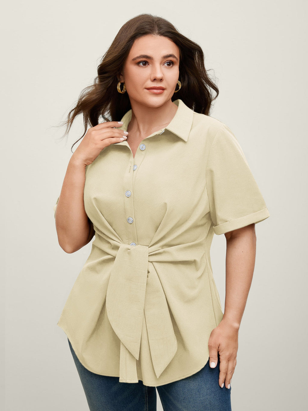 Knotted Front Asymmetrical Hem Blouse