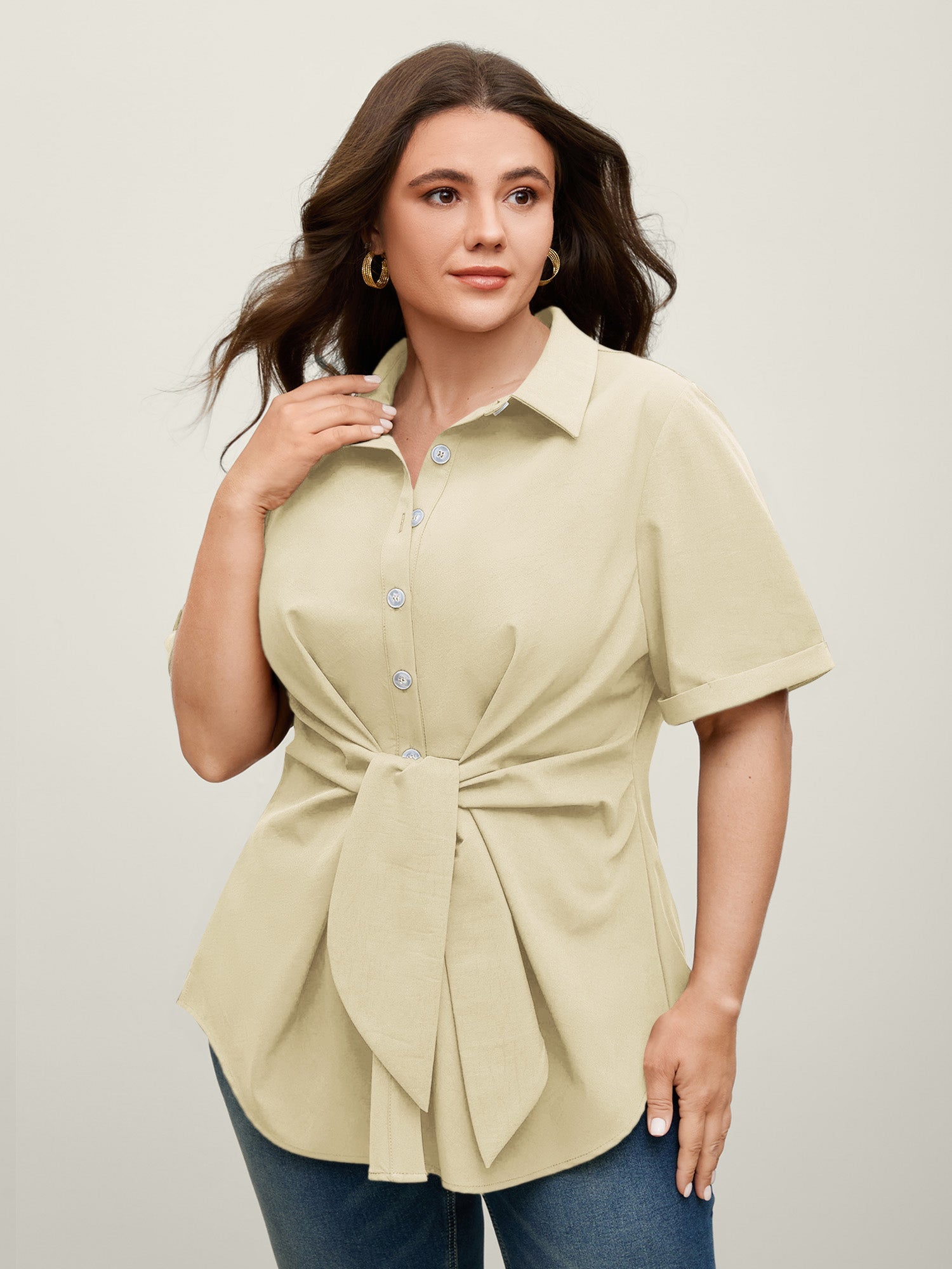 Knotted Front Asymmetrical Hem Blouse