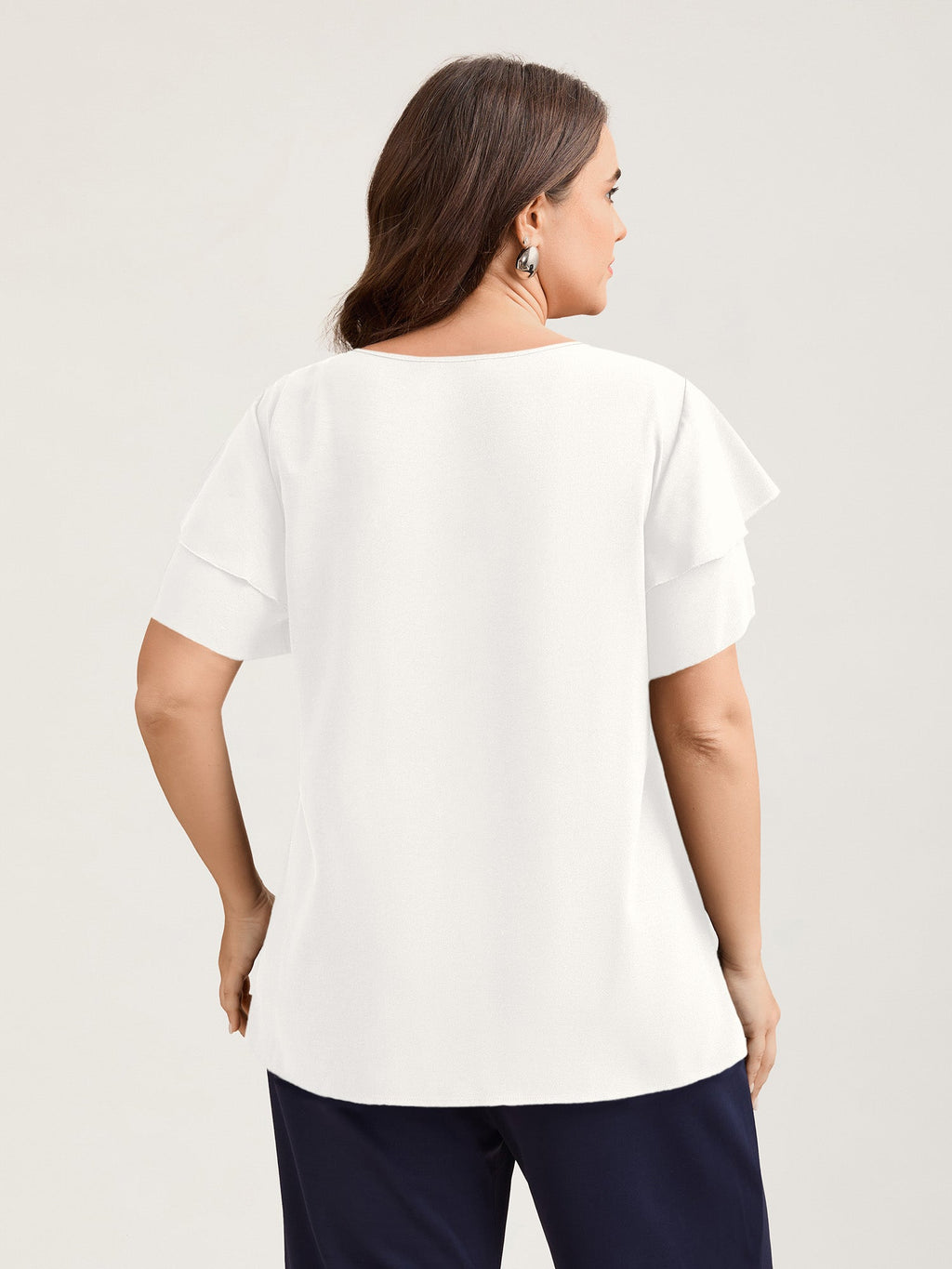 Toothpick Pleat Layered Flutter Sleeve Blouse