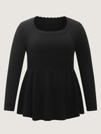 Textured Scoop Neck Cinched-Waist Pullover