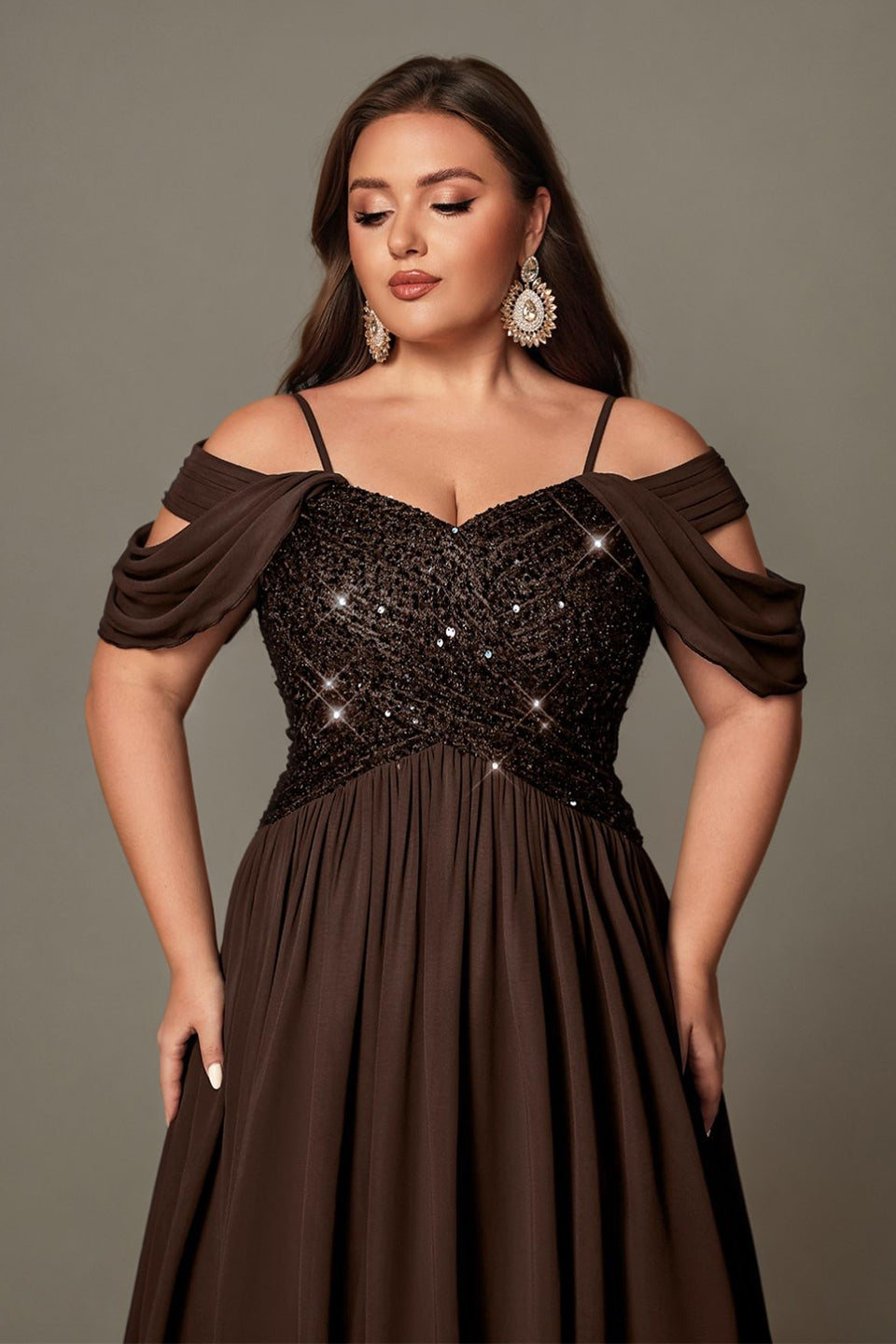 Curveins Plus Size Off-Shoulder Short Sleeve A-Line Maxi Dress