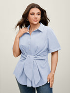 Knotted Front Asymmetrical Hem Blouse