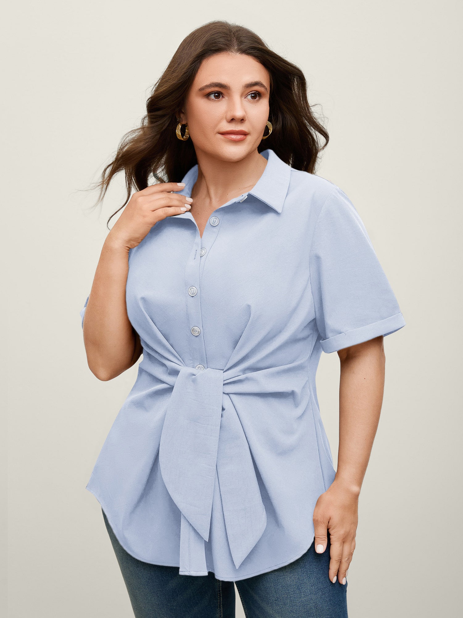 Knotted Front Asymmetrical Hem Blouse