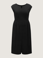 Stretchy Waist Pleated Midi Dress