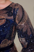 Curveins Plus Size Round Neck Long Sleeve Sequin Fishtail Maxi Dress