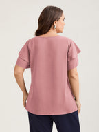 Toothpick Pleat Layered Flutter Sleeve Blouse
