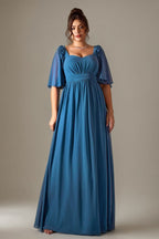 Curveins Plus Size Shoulder-Detail Batwing Sleeve Waist-Defined Elegant Maxi Dress
