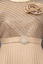 Curveins Plus Size Chic Round Neck Ruched Detail Long Sleeve Maxi Dress