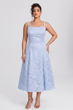 Curveins Plus Size Square Neck Sleeveless Spaghetti Strap Slim Fit Elegant Midi Dress