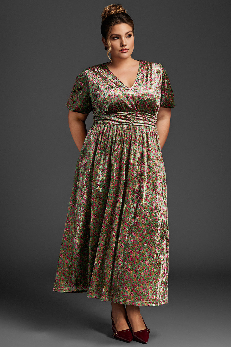 Curveins Plus Size Velvet Plain Maxi Dress