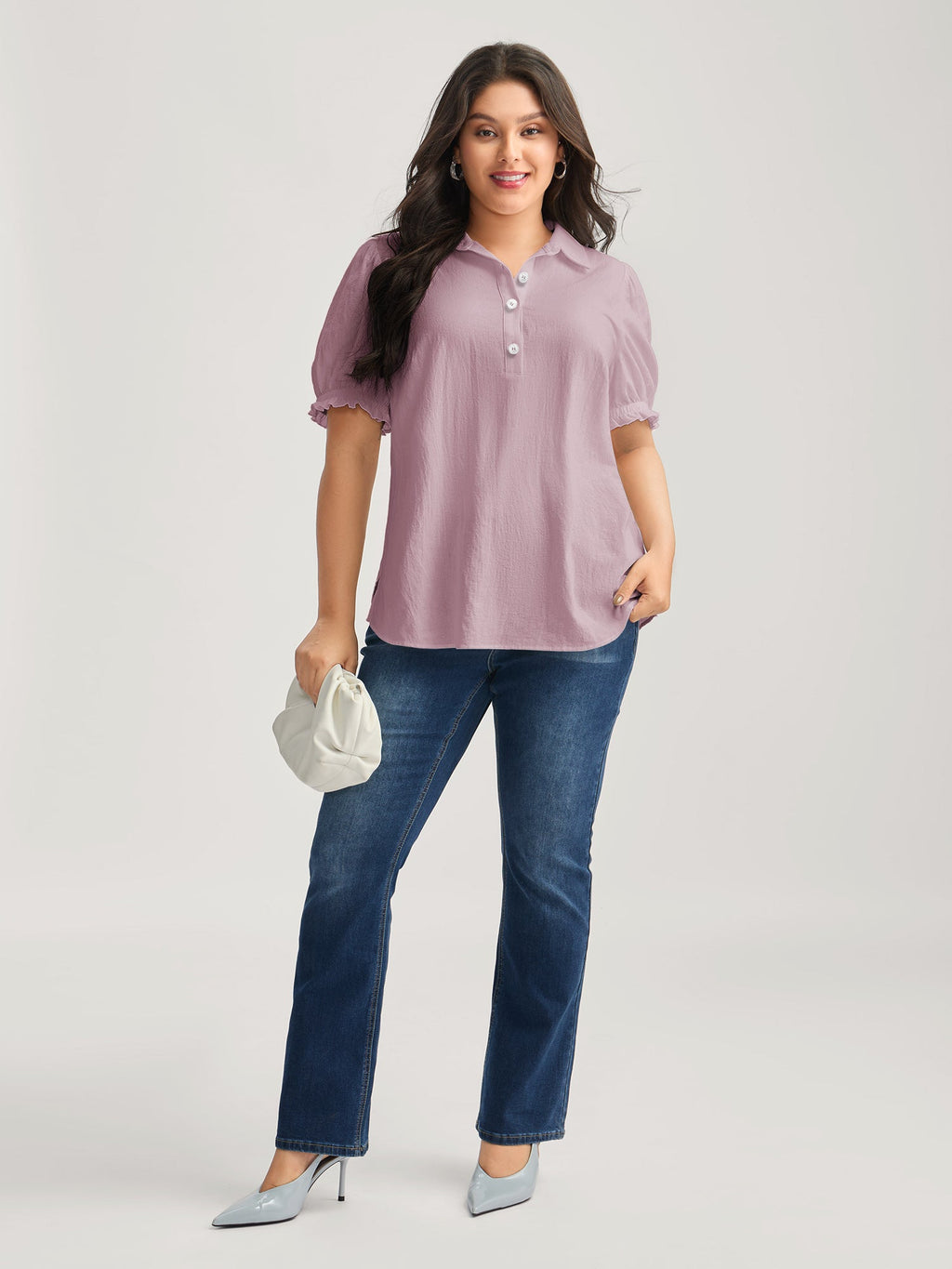 Pure Cotton Ruffled Puffy Sleeve Blouse