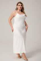 Curveins Plus Size Trimmed Lace High-Slit Spaghetti Strap Dress, Chic Elegant Nightwear