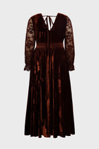 Curveins Plus Size Elegant V Neck Long Sleeve Ruched Waist Flowy Velet Maxi Dress