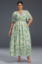 Curveins Plus Size V-Neck Floral Print Maxi Dress