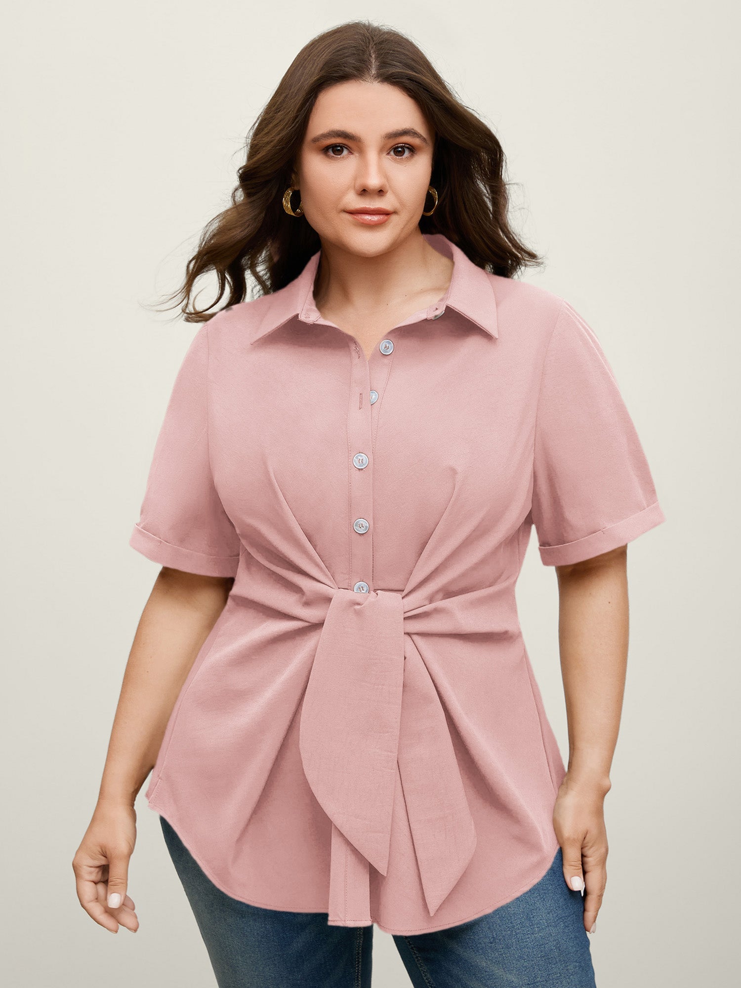 Knotted Front Asymmetrical Hem Blouse