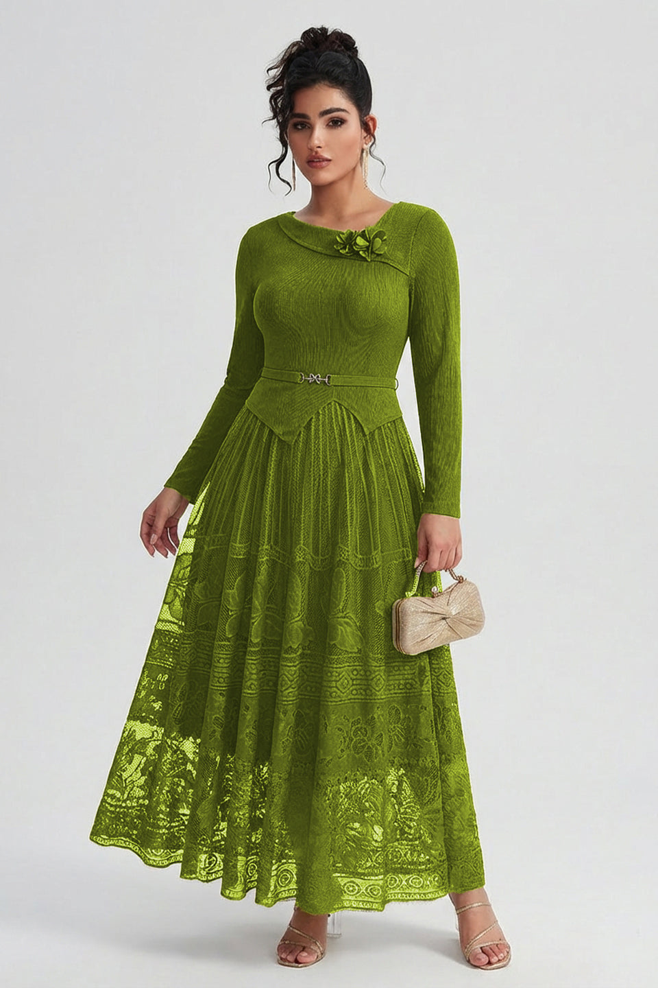 Curveins Plus Size Flowing Solid and Printed Panel Pleated Maxi Dress