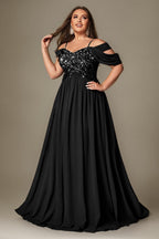 Curveins Plus Size Off-Shoulder Short Sleeve A-Line Maxi Dress