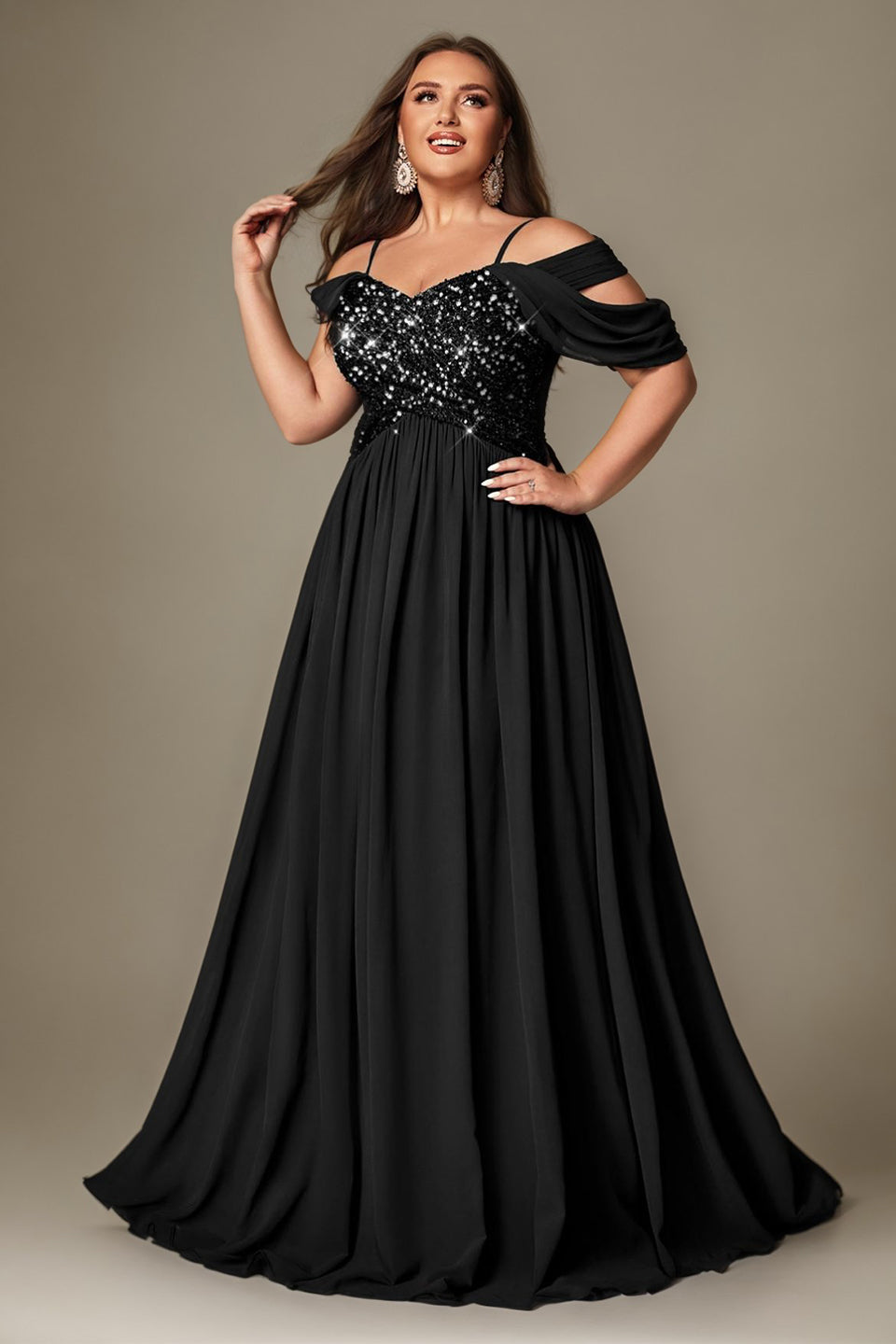 Curveins Plus Size Off-Shoulder Short Sleeve A-Line Maxi Dress